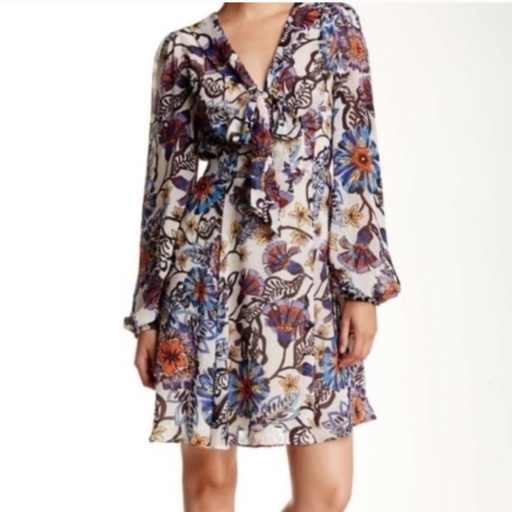 BETSEY JOHNSON Long Sleeve Tie Front Floral Dress Size 10